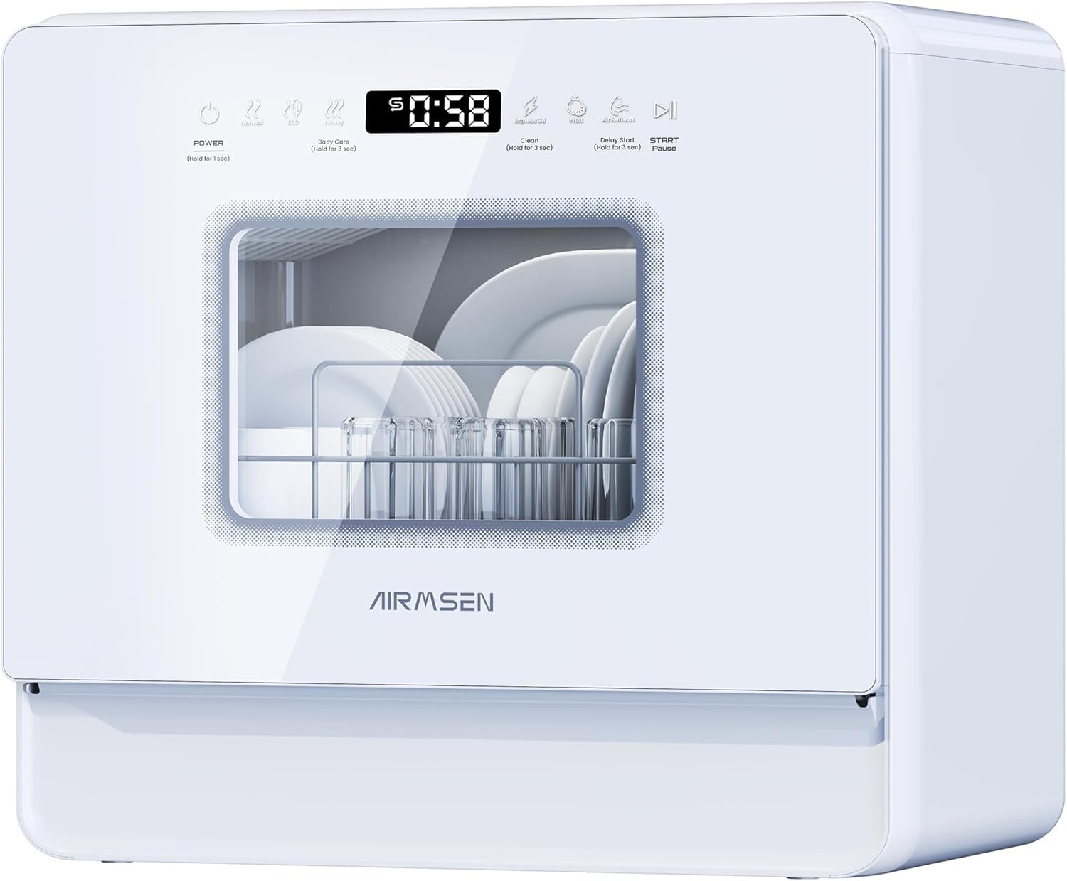 AIRMSEN Large Slim Countertop Dishwasher | Built-in Water Tank | No Hookup Neede