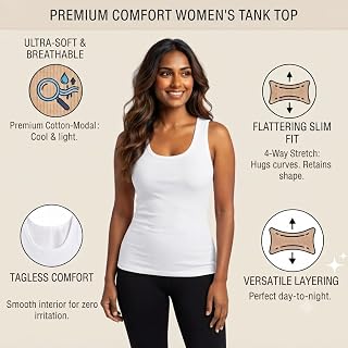 Rupa Jon Women's Camisole Tank Top, Soft Cotton Blend Cami