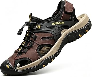 Trekking Sandals Men's Cowhide Leather Closed Toe Summer Sports Hiking Sandals