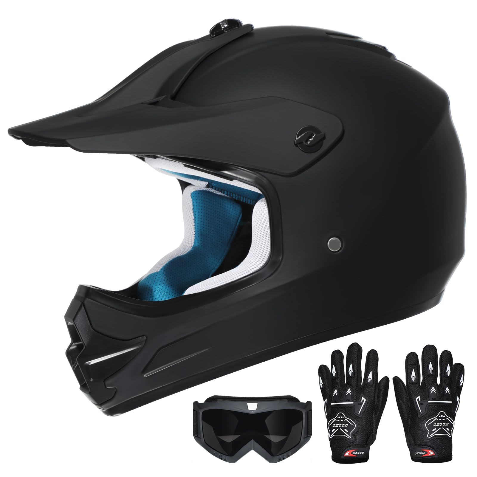 ROOZO Youth Kids Dirt Bike Helmet DOT Approved, Full Face Motocross Set | 4-in-1