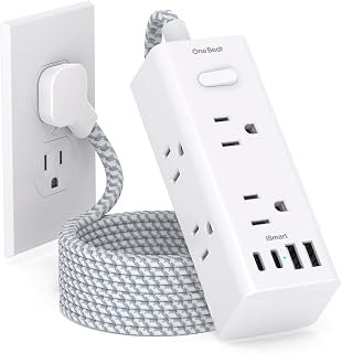 One Beat Surge Protector Power Strip, 5 Ft Flat Plug Extension Cord, 900J | 6 Outlets 4 USB Ports(2 USB C), Wall Mount Outlet Extender Small Power Strip for Travel Home Office College Dorm Room Station