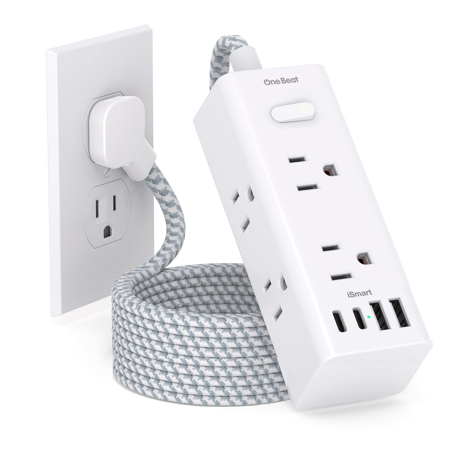 One Beat Surge Protector Power Strip, 5 Ft Flat Plug Extension Cord, 900J | 6 Ou