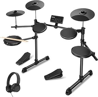 Vediya Electric Drum Set for Beginners, All in One, Quiet Mesh Snare Pad Electronic Drum Kit, Silent Drum Pads, 3 Cymbals, 2 Pedals, Headphones, Sticks, No throne (AVMT30S-70 Sounds 7 Drum Kits)