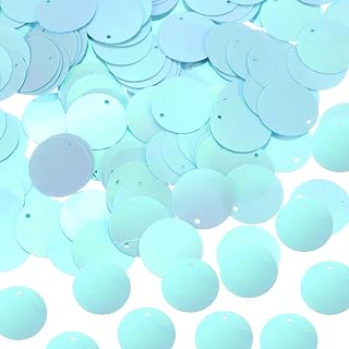 Generic 100 Pcs Flat Round Sequins 30mm/1.2 Inch Loose Paillettes Craft Sewing Sequins with Single Side Hole for DIY Embroidery Clothing Jewelry Making, AB Light Blue