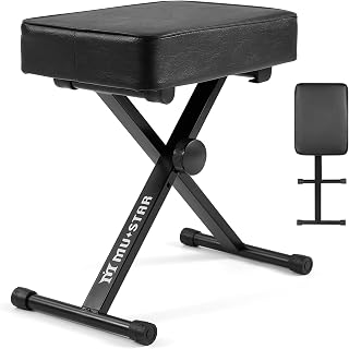 MUSTAR Piano Bench Keyboard Stool Adjustable Height w/ 8.7cm Padded Cushion | Folding Piano Keyboard Bench, High-Density Sponges Non-skid Design, Portable Thicken Piano Stool X-Style, Black