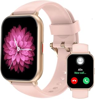 RUIMEN Women's Smartwatch Bluetooth Calls Music Sports Watch Pedometer Wrist Heart Rate Monitor Oxygen Saturation Fitness Tracker Menstrual Cycle Sleep Control for Android iOS Pink