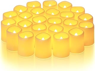 Homemory 24 Pack Ivory Flameless Flickering LED Votive Tealights Candles | Battery operated, 200+ hours runtime, warm white glow, 1.5"D x 1.6"H, for wedding, party, halloween & christmas decor