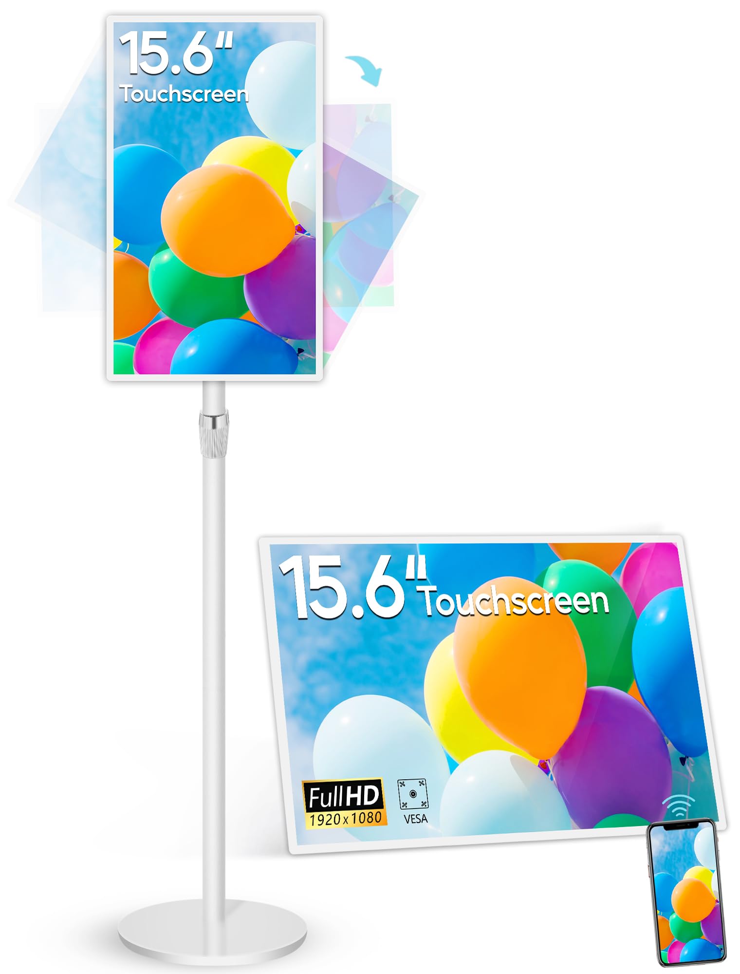 15.6" Digital Signage with 10000mAh Battery, Capacitive Touchscreen Advertising 