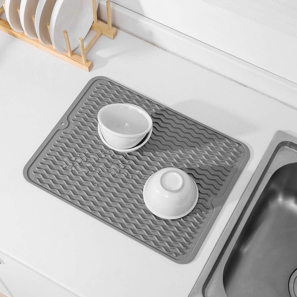 Silicone Drying Mat for Kitchen Countertop, Non Slip Silicone Mat Easy to Clean,