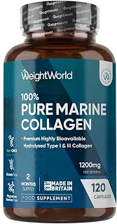Pure Marine Collagen Capsules - 120 Capsules - 1200mg - 2 Months Supply | Collagen Supplements for Women & Men - Bioavailable Type 1 & 3 Hydrolysed Fish Collagen Peptides