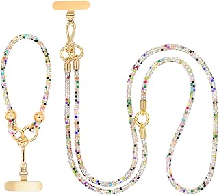 FUAHXYES Crystal Phone Strap Crossbody and Wrist Lanyard, Anti Theft Layered & Wrist Strap Cell Phone Neck for Women
