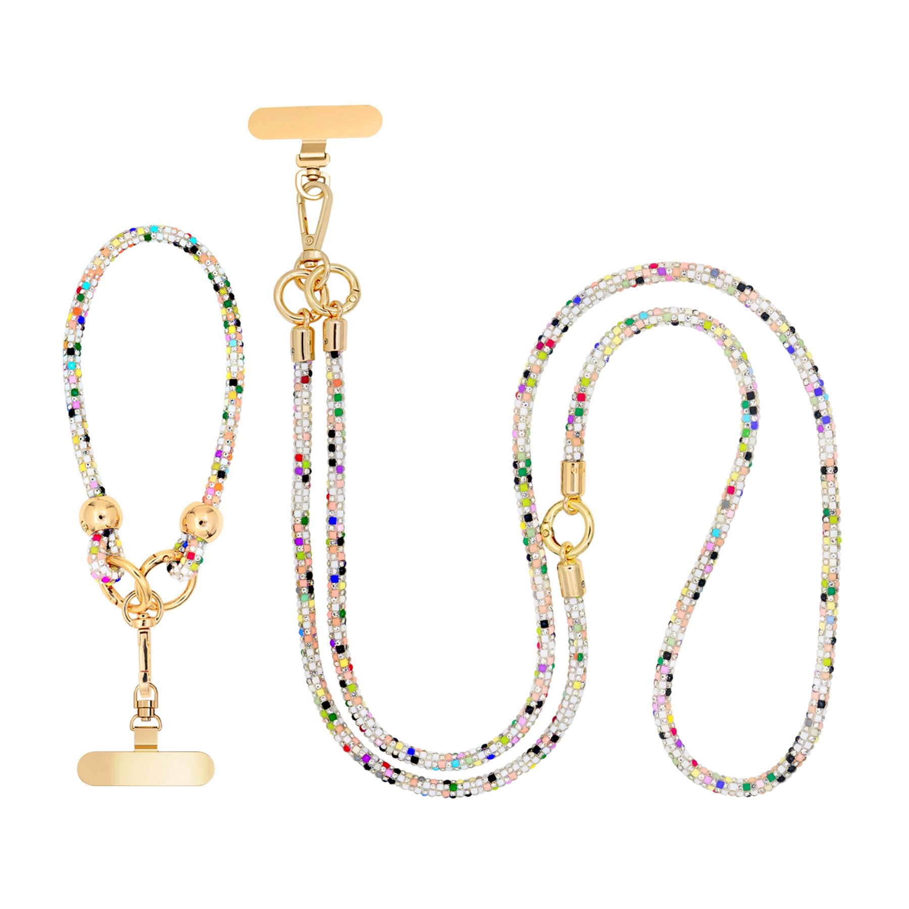 FUAHXYES Crystal Phone Strap Crossbody and Wrist Lanyard, Anti Theft Layered & W