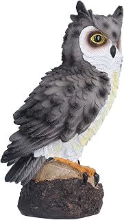 Owl Resin Ornament, Fine Craftsmanship Nice Image for Home Decor, Vibrant Eyes and Delicate Feathers, Garden, Patio, Porch (Grey Feathers)