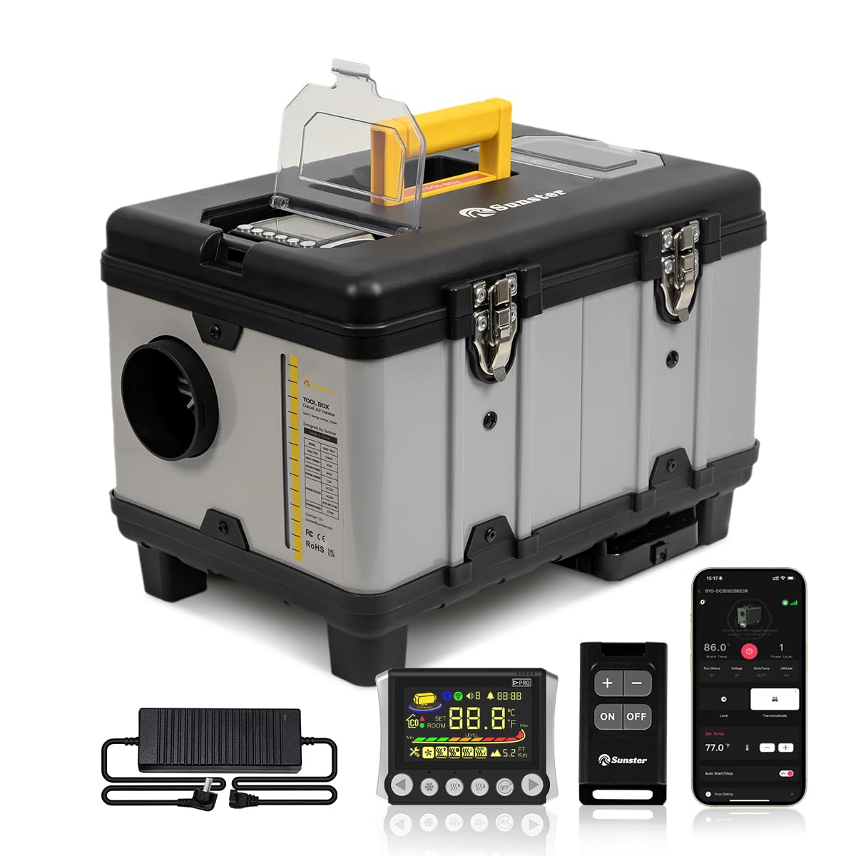 Sunster 8KW Toolbox Diesel Heater with Bluetooth APP, 5L Tank Silent Fuel Pump, 