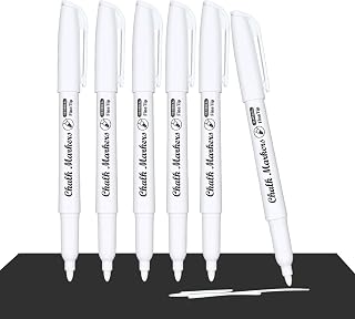 Yedtreg White Chalk Pen, 6 Pack Liquid Chalk Pens for Blackboards, Window, Glass, Chalkboard, Fine Tip Dry Erase Chalk Markers (White)