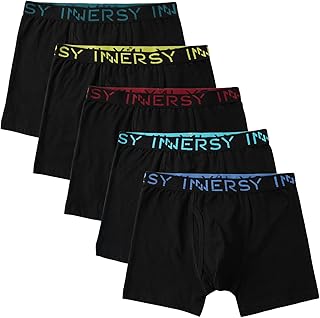 INNERSY Big Boys Underwear Cotton Boxer Briefs 5 Packs | Fly Front, No-Ride-Up Fit, Stretchy Waistband, Tagless Design, Aged 6-18