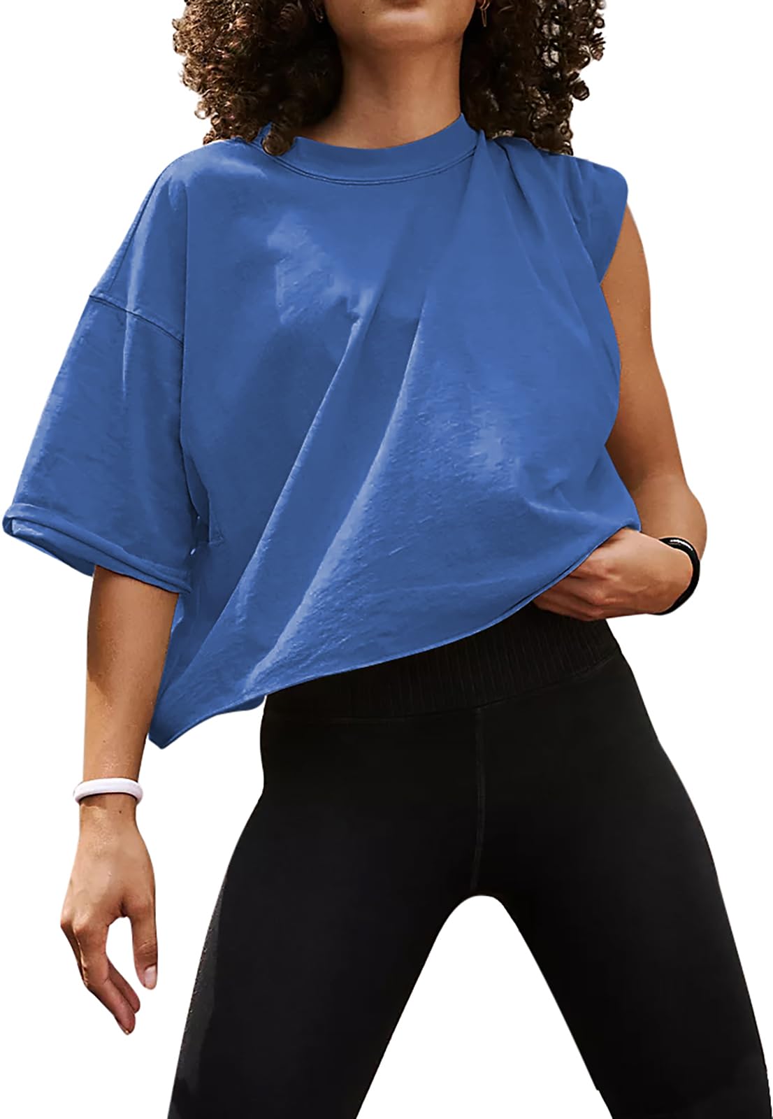 UEU Women's Comfy Basic Workout Gym Short Sleeve Crop Tops Casual Loose Oversize