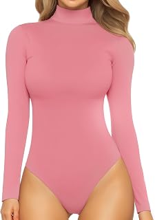 MANGOPOP Women's Mock Turtle Neck Long Sleeve Tops Bodysuit Jumpsuit