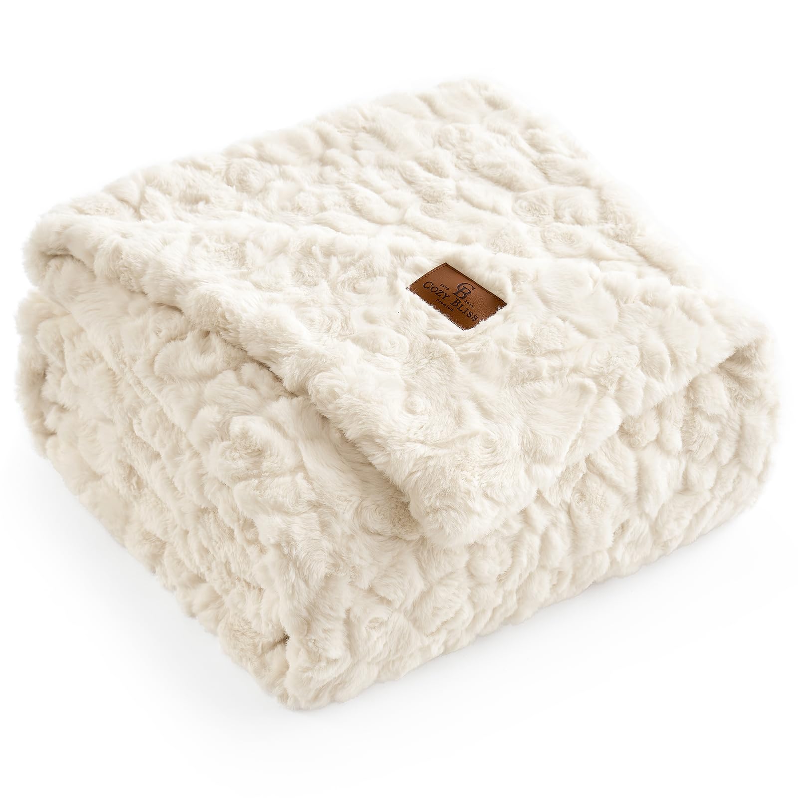 Cozy Bliss Faux Fur Throw Blanket for Couch, Fuzzy Soft Plush Thick Warm Fluffy 