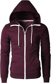 H2H Men's Zip Up Hoodie Lightweight Long Sleeve Basic Slim Fit Cotton SweatShirt with Pocket