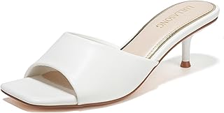 LULLASONG Womens Kitten Heels Low Heel Slip On Slides 2" Heel Square Open Toe Sandals