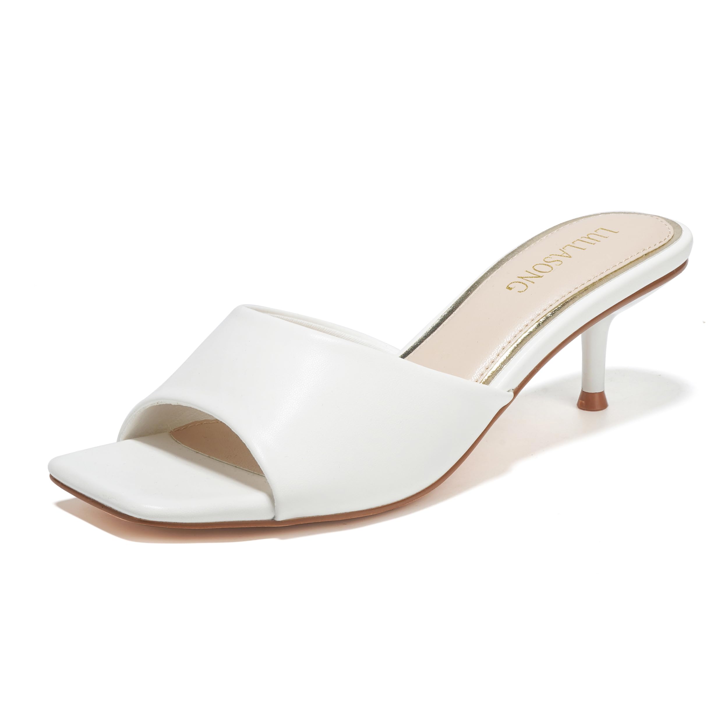 LULLASONG Womens Kitten Heels Low Heel Slip On Slides 2" Heel Square Open Toe Sa