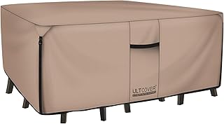 ULTCOVER Waterproof Patio Furniture Cover 111L x 74W in | Heavy Duty 600D Polyester, UV Resistant, Fits Rectangular & Oval Outdoor Dining Table Set