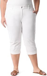 Gloria Vanderbilt Cargo Capri Tab Roll Cuff with Zip Front and Elastic Waist Standard Women's Trousers