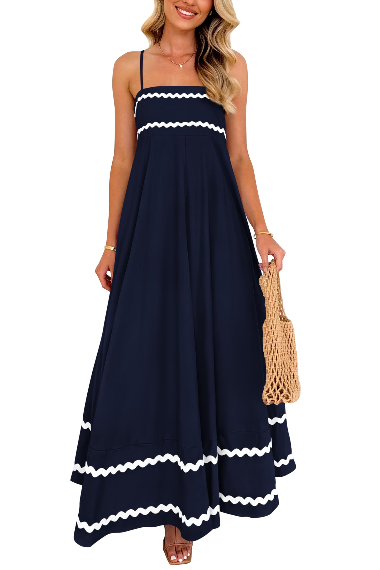 PRETTYGARDEN 2025 Women Summer Sleeveless Ruffle Sleeveless Ruffle Beach Maxi Dr