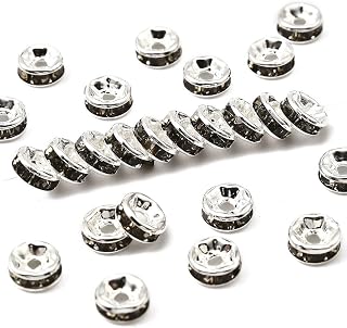 100 Pieces Silver Color Plated Brass Flat Round Spacer Beads with Round Rhinestones Straight Flange Spacer Accessories for DIY Earrings Bracelet Necklace
