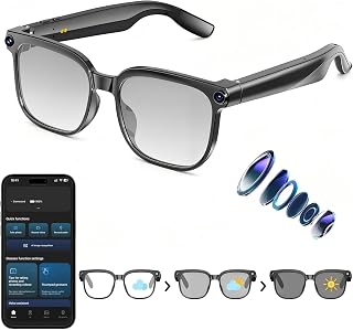 Osawalla AI Smart Glasses with Camera, 1080P EIS Video, Bluetooth Music | 8MP Camera Glasses, Real-Time Translation, AI Voice Assistant, Object Recognition, Music & Calls, Photochromic Lenses