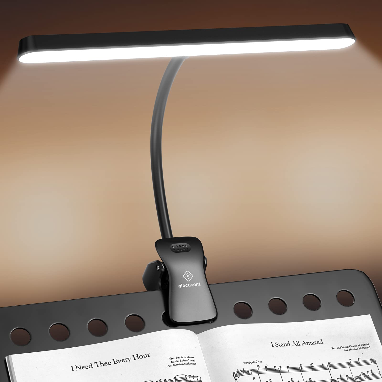 Glocusent 57 LED Super Bright Music Stand Light, Up to 140H Runtime, USB-C | Cli