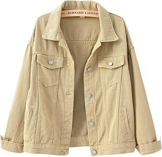 ebossy Women Candy Color Loose Fit Denim Jacket Casual Jeans Trucker Jacket