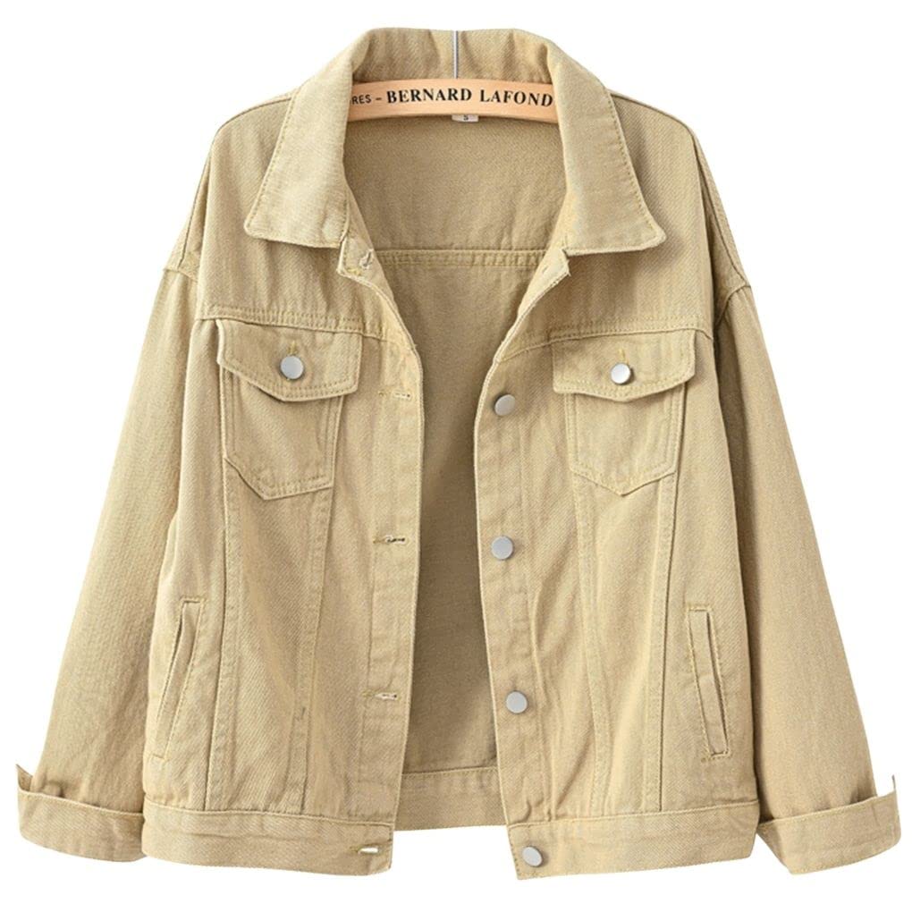 ebossy Women Candy Color Loose Fit Denim Jacket Casual Jeans Trucker Jacket