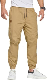 ZOXOZ Men's Chino Cargo Trousers Casual Trousers Cotton Sports Trousers Casual Jogging Bottoms Elastic Waist with Drawstring Sweatpants Men with Pockets