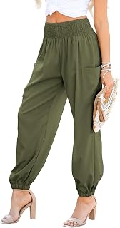 Dokotoo Women Summer Boho Business Casual Smock 2025 High Waist Cargo Summer Long Pants Elephant with Pockets