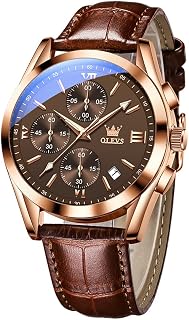 OLEVS Men's Casual Leather Watches Big Face Chronograph Watch for Men