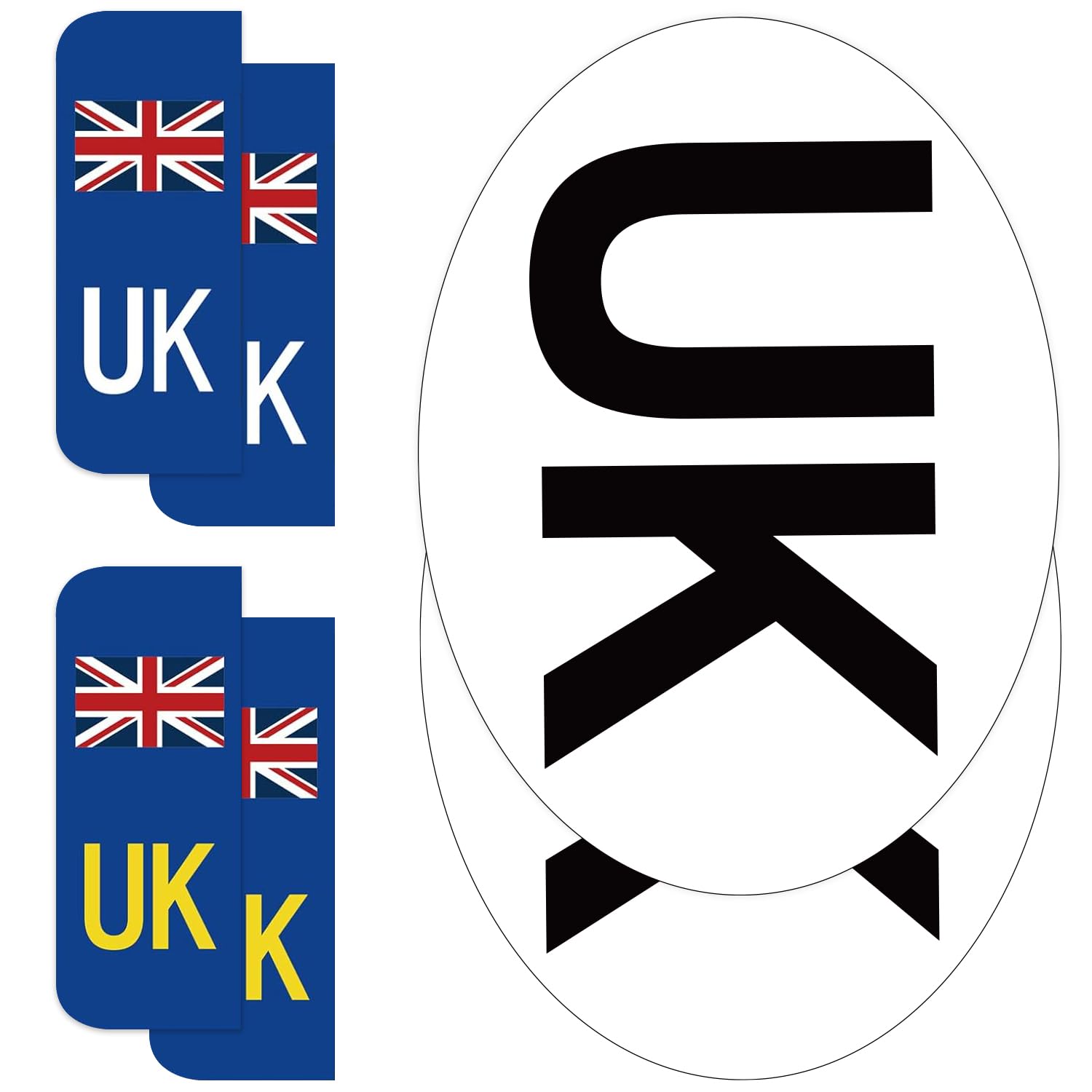 ARVO UK Car Stickers – 2 Oval + 4 Number Plate Stickers | Waterproof & EU Travel