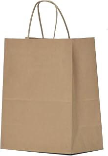 Qutuus 25 Pcs Kraft Paper Gift Bags with Handles 8x4.5x10 Brown Gift Bags Bulk Medium Size Small Business Bags, Party Bags, Retail Kraft Shopping Bags
