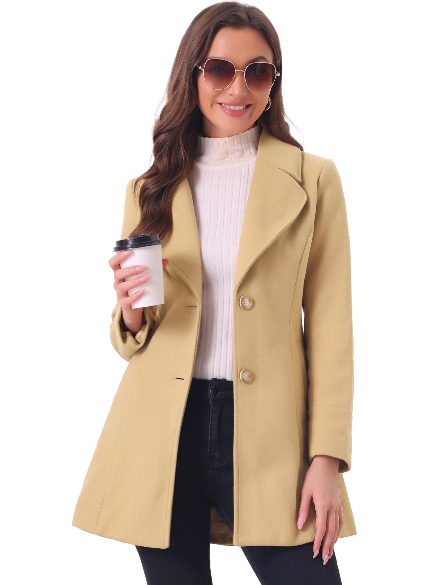 Allegra K Women's Elegant Overcoat Shawl Collar Single Breasted Winter Coat