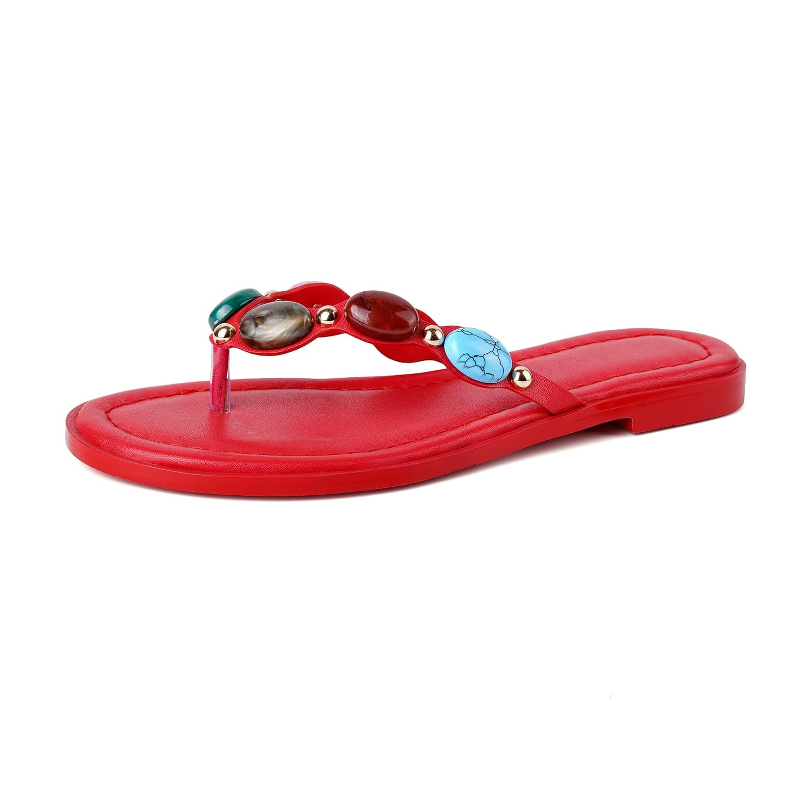 Jeweled Thong Flip Flops for Women Beach Flat Sandals