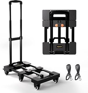 Voipvvii Folding Hand Truck 500lbs, Portable Heavy Duty Dolly Cart, 6 Wheels Collapsible Luggage Cart with 2 Elastic Ropes - Compact Trolley Cart for Easy Moving - Ideal Hand Cart for Travel and More