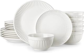 MALACASA Dinner Set for 6, Porcelain Embossed Dinner Sets, 18 Pieces, Leila