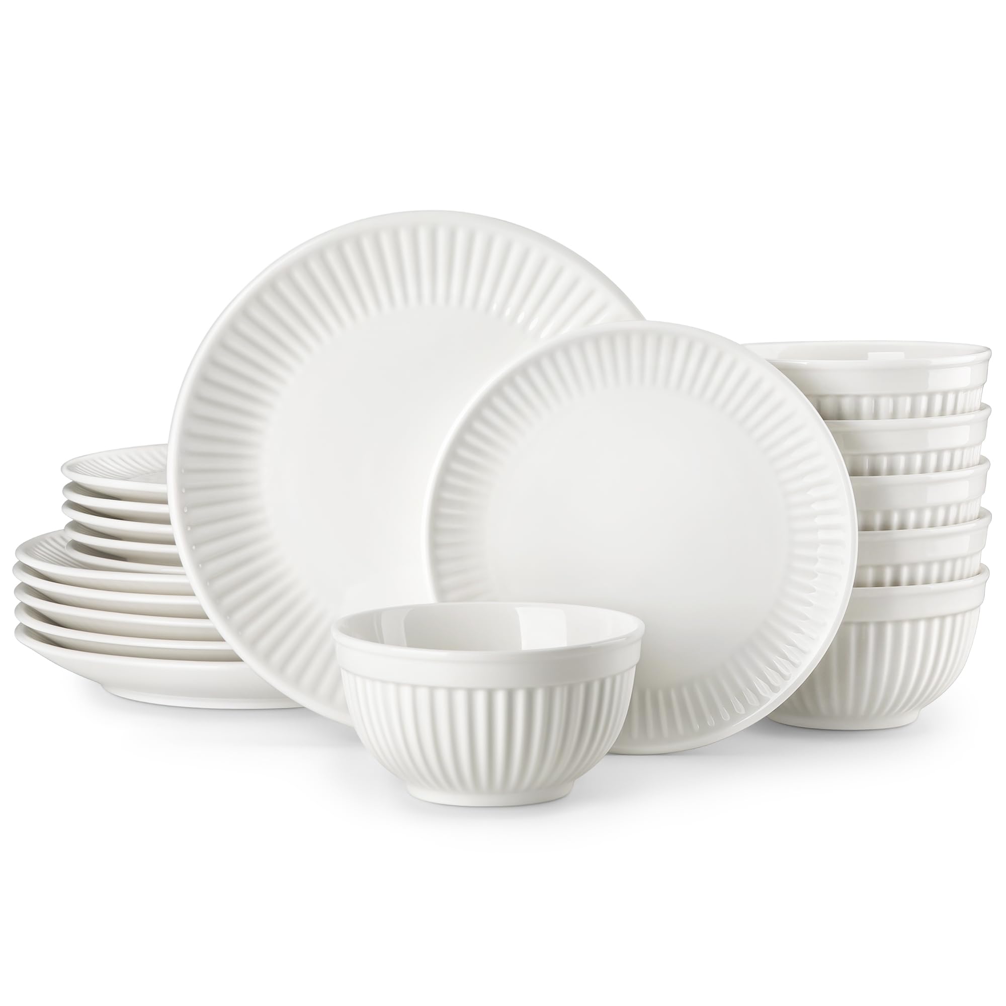 MALACASA Dinner Set for 6, Porcelain Embossed Dinner Sets, 18 Pieces, Leila