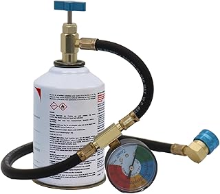 ZeroR® R1234YF Refrigerant Recharge Kit with 1 X 8oz R1234YF Can &amp; 24" HD Brass Can Tap Gauge -, Ideal for Automotive AC Systems, Reverse-Thread Design - Easy Access to Hard-to-Reach Ports, 1 Can