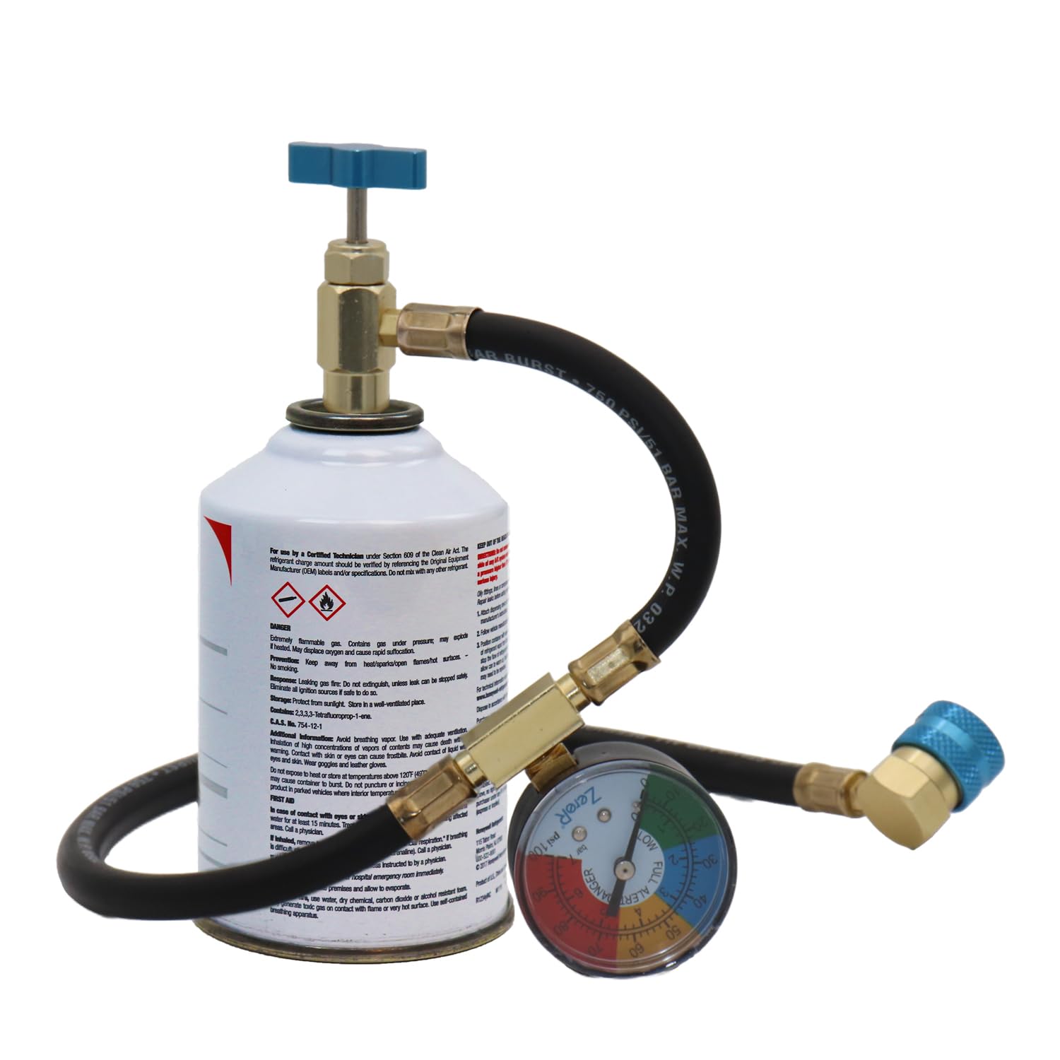 ZeroR® R1234YF Refrigerant Recharge Kit with 1 X 8oz R1234YF Can &amp; 24" 