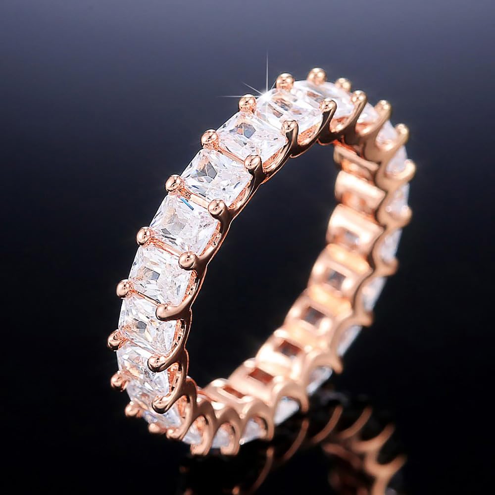 Full paved rectangle cubic zirconia rings for women, luxury accessories for ever