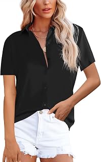 NONSAR - Women's Elegant Long Sleeve Stand Collar Blouse Casual Office Shirt, Pink Short Sleeves.