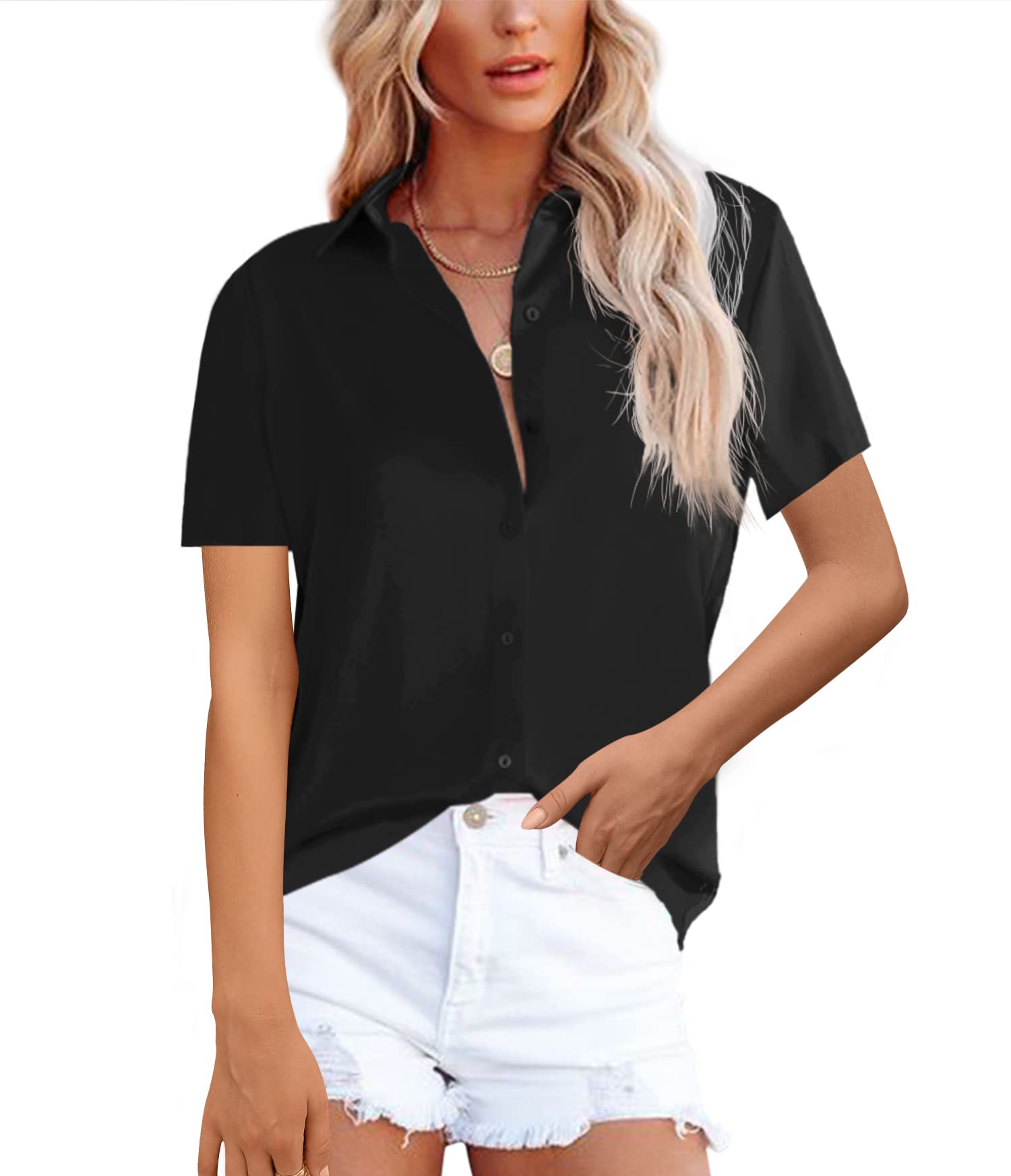 NONSAR - Women's Elegant Long Sleeve Stand Collar Blouse Casual Office Shirt, Pi