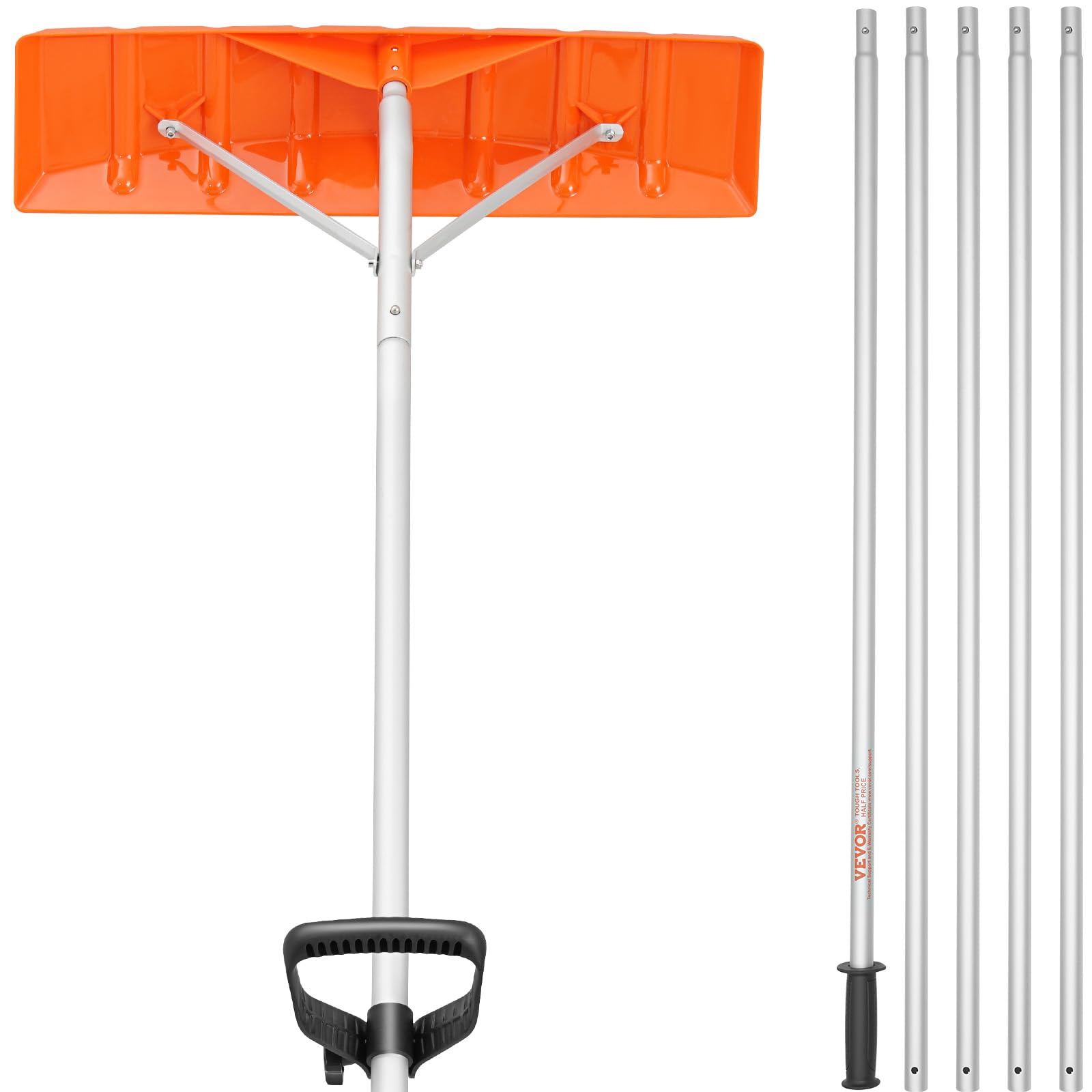 VEVOR Snow Roof Rake, 21ft Reach Aluminium Handle, 25" Plastic Blade Snow Remova